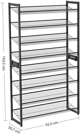Metalică Suport pentru pantofi cu 8 Rafturi Negru L92.5xW30.7xH163.5cm