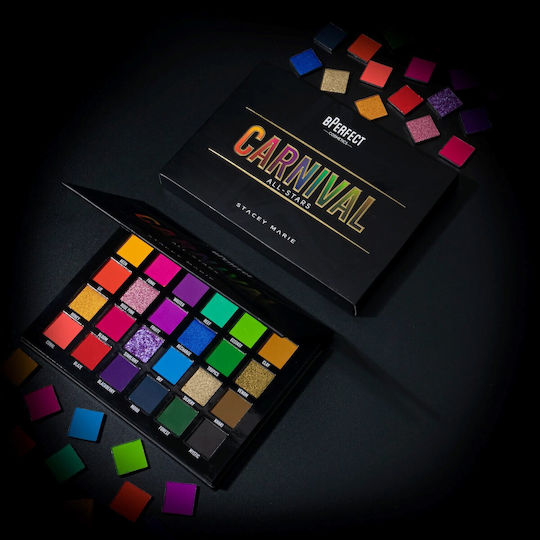 BPerfect Cosmetics X Stacey Marie Carnival All Stars Palette with Eye Shadows in Pressed Powder Form