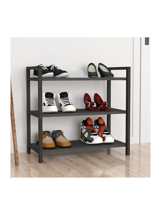 Navari Wooden Shoe Organizer with 3 Shelves Black / Anthracite 66x36x70cm