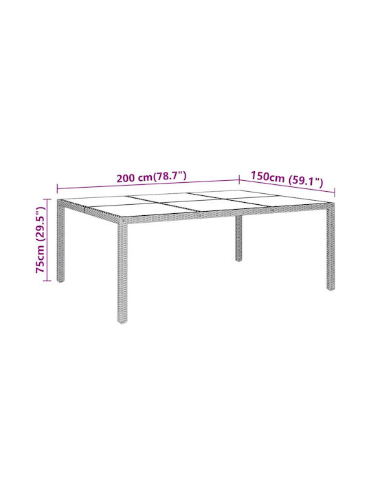 Masa pentru spații exterioare Rattan cu suprafață din sticlă Bej 200x150x75buc