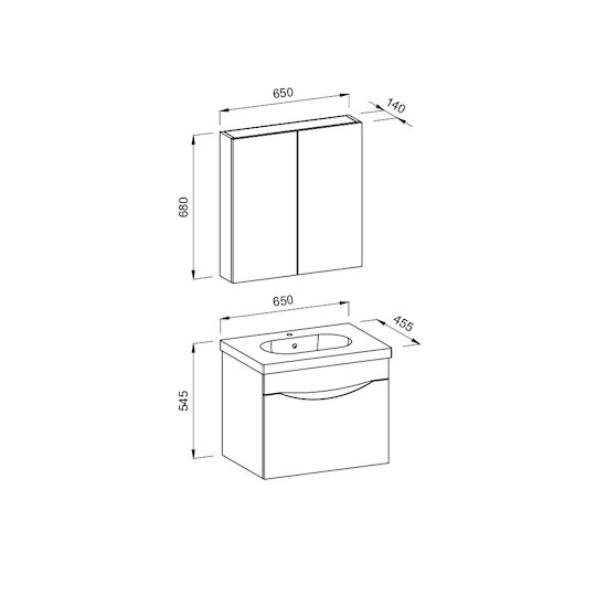 Martin Smile Blat cu Lavoar & Oglindă Lac Mat L65xW45.5xH54.5cm Alb