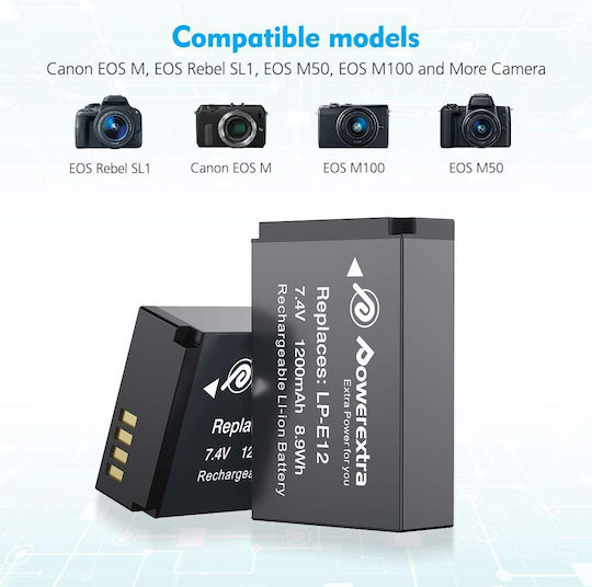 Powerextra Camera Battery Powerextra Lithium Ion (Li-Ion) 1200mAh Compatible with Canon LP-E12