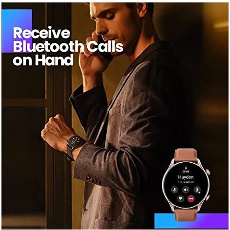 Amazfit GTR 3 Pro Aluminium 46mm Waterproof Smartwatch with Heart Rate Monitor (Brown Leather)