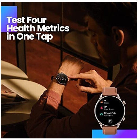 Amazfit GTR 3 Pro Aluminium 46mm Waterproof Smartwatch with Heart Rate Monitor (Brown Leather)