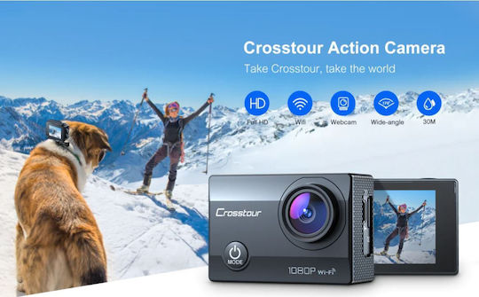 Crosstour CT7000 Action Camera Full HD (1080p) Υποβρύχια (με Θήκη) με Οθόνη 2" και Wi-Fi Μαύρη