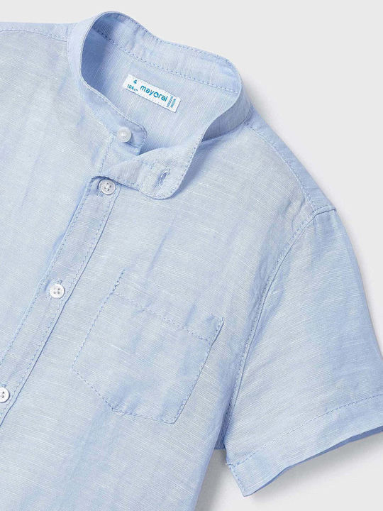 Kids One Color Shirt Short Sleeve Linen Light Blue