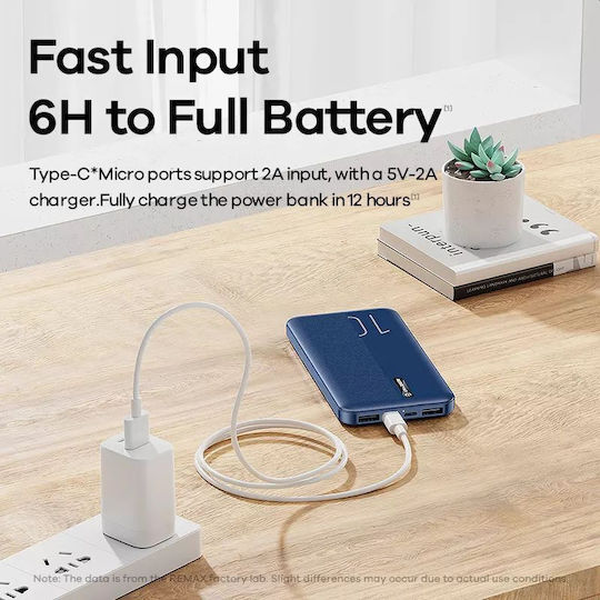 Remax RPP-295 Power Bank 10000mAh with 2 USB-A Ports and USB-C Port White