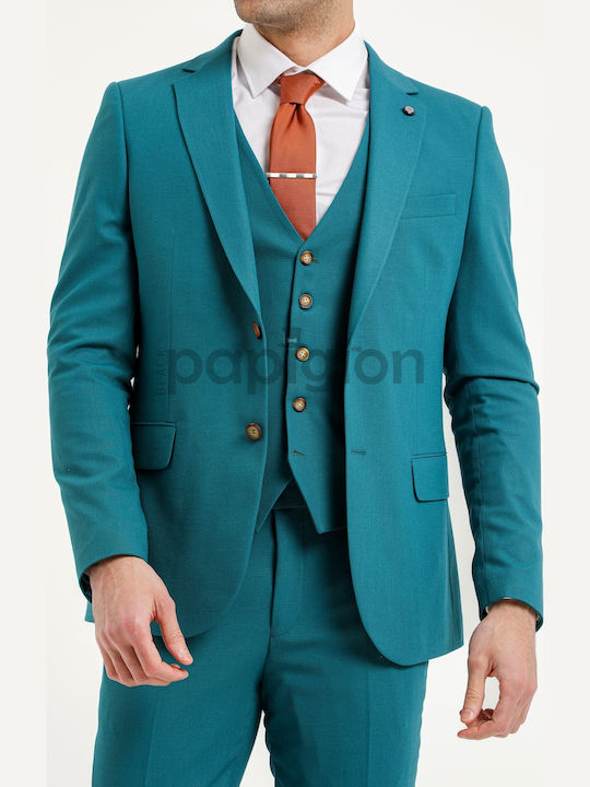 100-23 Men's Summer Suit with Vest Petrol