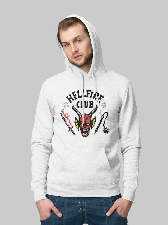 TKT Stranger Things Φούτερ με Κουκούλα Hellfire Club Λευκό