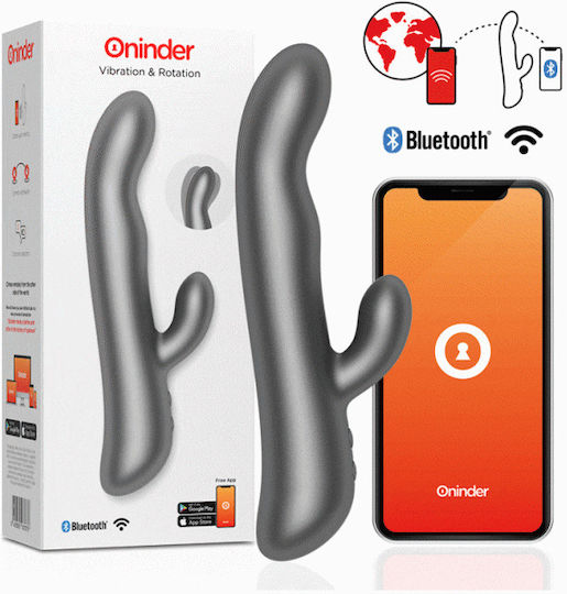 Oninder Δονητής Rabbit με Απομακρυσμένο Έλεγχο Vibration & Rotation 23cm Black