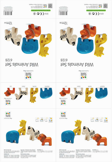 Plan Toys Ζωάκι Σετ Άγριων Ζώων από Ξύλο για 12+ Μηνών