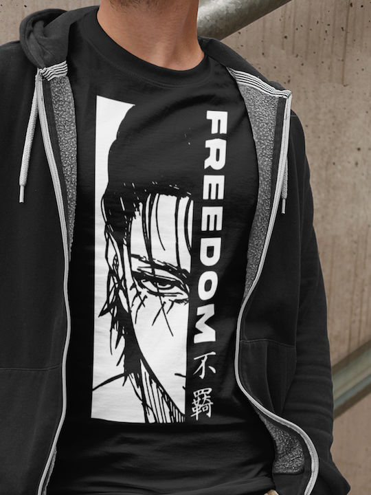 T-shirt Attack on Titan Eren Freedom σε Μαύρο χρώμα