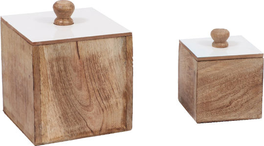 InTheBox Ashanti Set of 2 General Use Vases with Lid Wooden White 15x15x17cm 2 Pieces