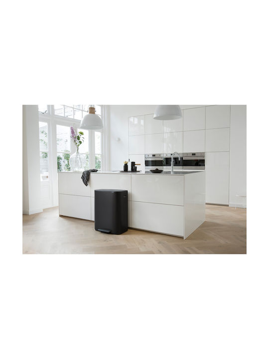 Brabantia Bo Κάδος Απορριμμάτων από Ανοξείδωτο Ατσάλι Matt Black με Πεντάλ 60lt