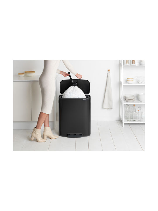 Brabantia Bo Κάδος Απορριμμάτων από Ανοξείδωτο Ατσάλι Matt Black με Πεντάλ 60lt