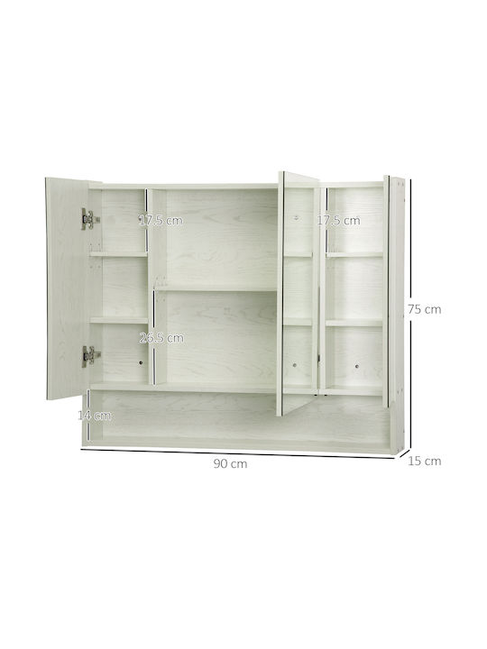 Kleankin 834-425WT Правоъгълена Банско Огледало с Рафт & Шкаф 90x75см Бял