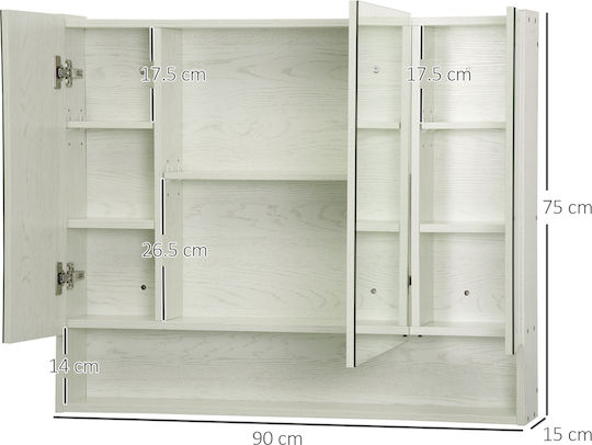 Kleankin 834-425WT Ορθογώνιος Καθρέπτης Μπάνιου με Ράφι & Ντουλάπι 90x75cm Λευκός