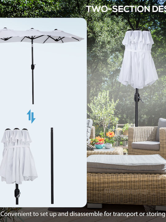 Round Metal Garden & Terrace Parasol White 2.85x1.47m