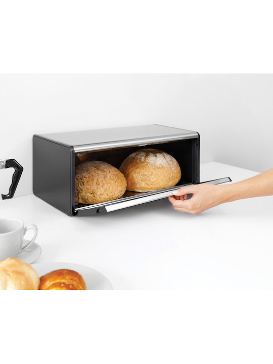 Brabantia Fall Front Bread Box with Lid Metallic Matt Black 46.5x25x18.7cm