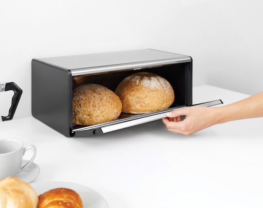 Brabantia Fall Front Ψωμιέρα με Καπάκι Μεταλλική Matt Steel 46.5x25x18.7cm