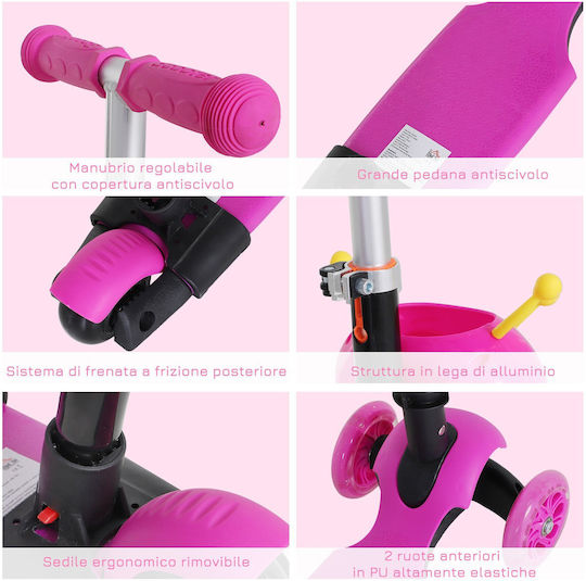 HomCom Kids Scooter 3-Wheel with Seat Pink