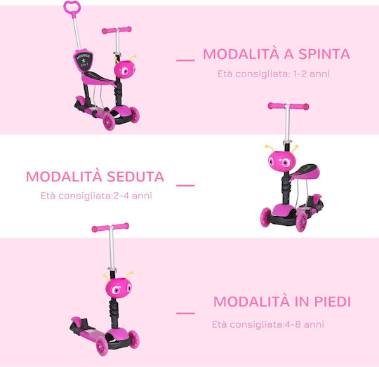HomCom Kids Scooter 3-Wheel with Seat Pink