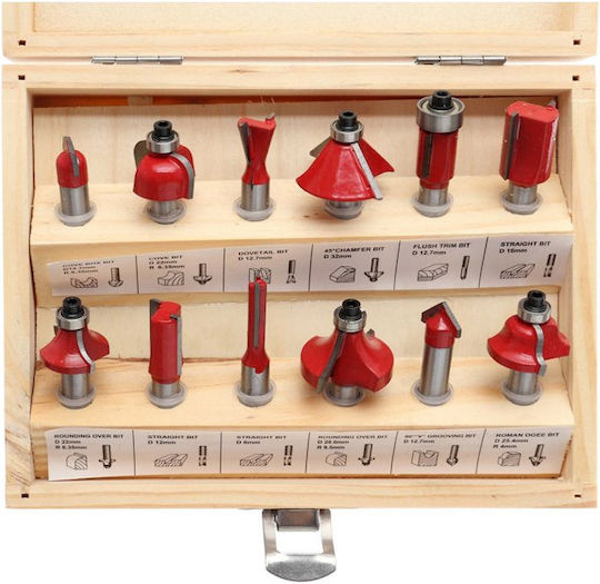 Kraft & Dele Set Freze Carbură pentru Lemn 8mm 12buc