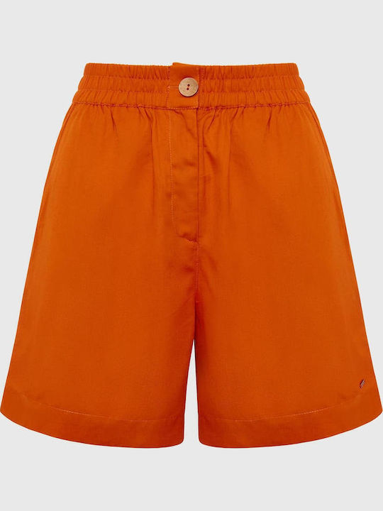 FBL007-12503 Women's High-waisted Sporty Shorts Orange Rust