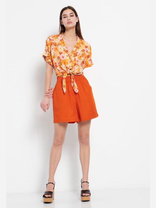 FBL007-12503 Women's High-waisted Sporty Shorts Orange Rust