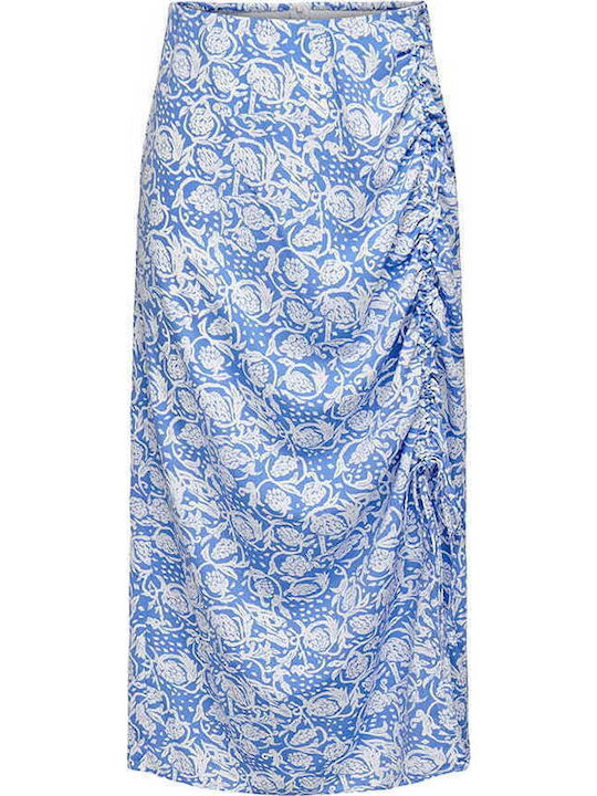 Hoch tailliert Midi Rock Umschlag Blumen Blau