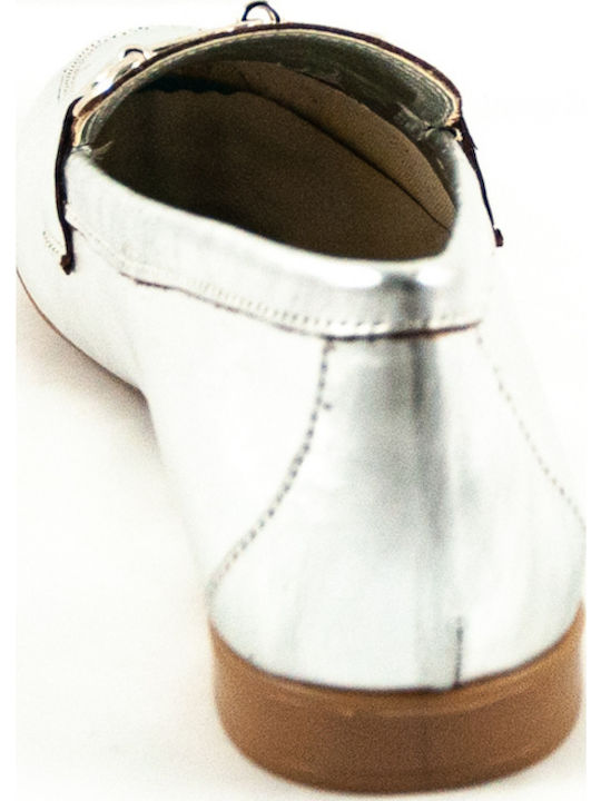 Leather Women's Loafers in Silver Color