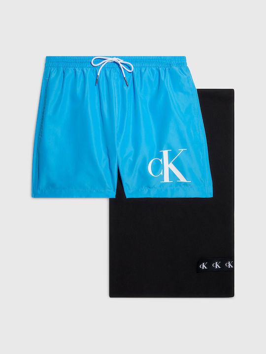 Calvin Klein Gift Set Men's Swimwear Shorts Light Blue with Patterns