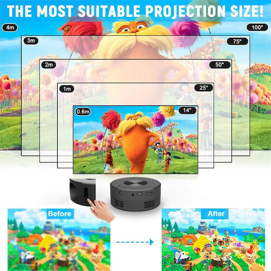 YT200 Mini Projector LCD Λάμπας LED με Ενσωματωμένα Ηχεία