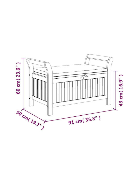 Bench Outdoor Wooden with Chest and Pillows 91x50x60cm