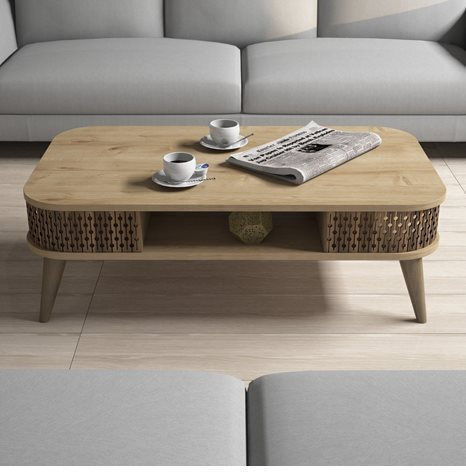 Rectangular Central Wooden Coffee Table Natural W105xD60xH34.6cm