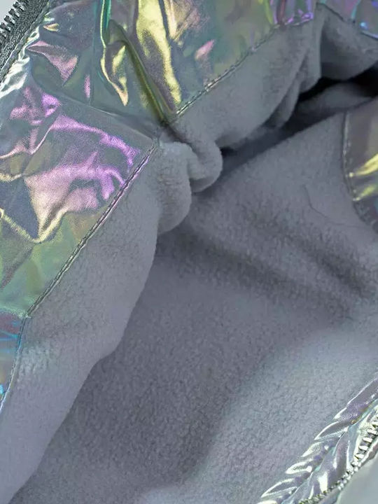 Kids Quilted Short Coat with Hood Silver