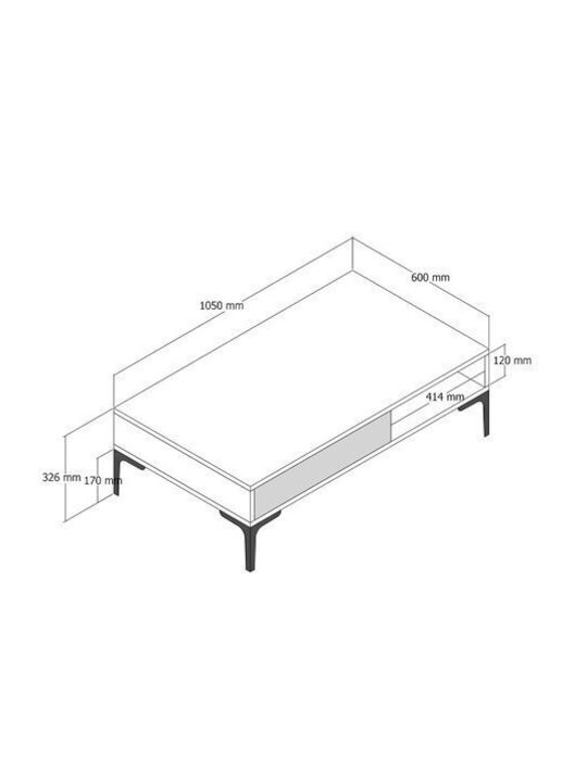 Rectangular Coffee Table Charcoal L105xW60xH32.6cm