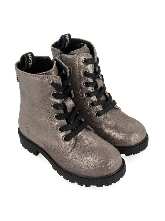 Gioseppo Glitter Kids Military Boots with Zipper Gray