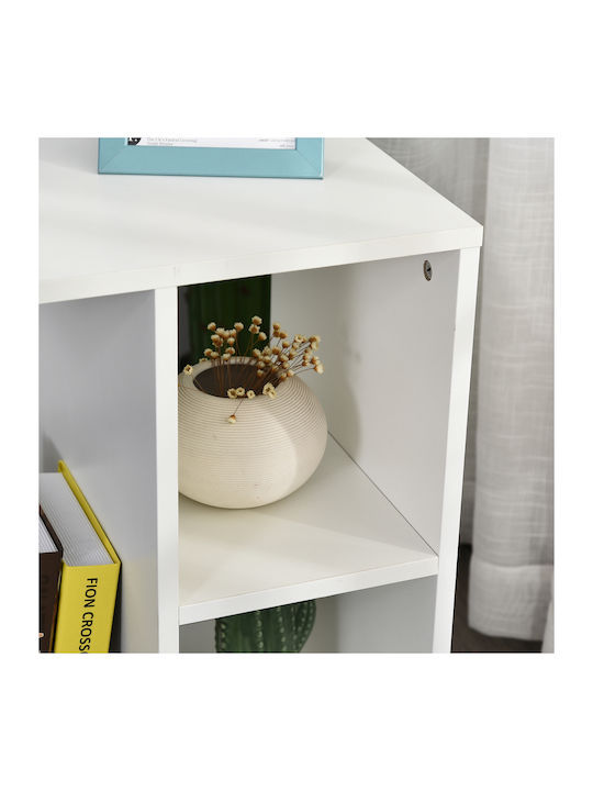 Masă Laterală Rectangulară Din Lemn Cu Roți Albă L58xL35xÎ45cm
