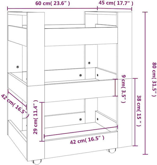 vidaXL Τρόλεϊ Κουζίνας Ξύλινο 3 Θέσεων Μπεζ 60x45x80cm