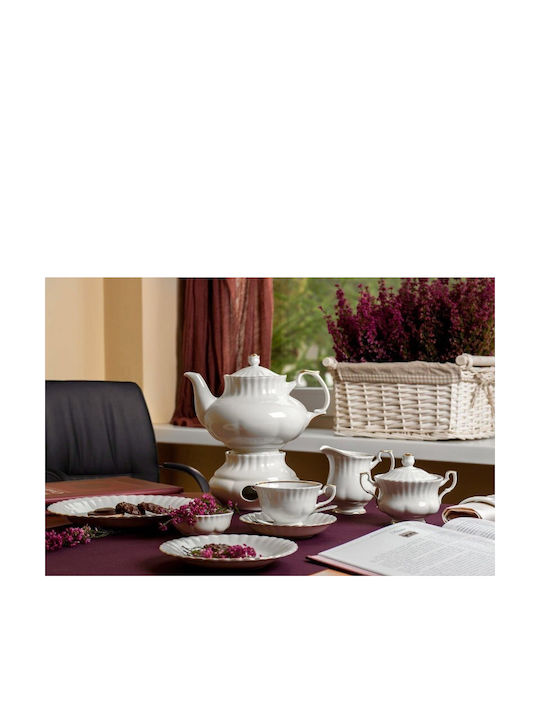 Cryspo Trio Ivona Platin Tea Set with Cup Porcelain in White Color 9pcs