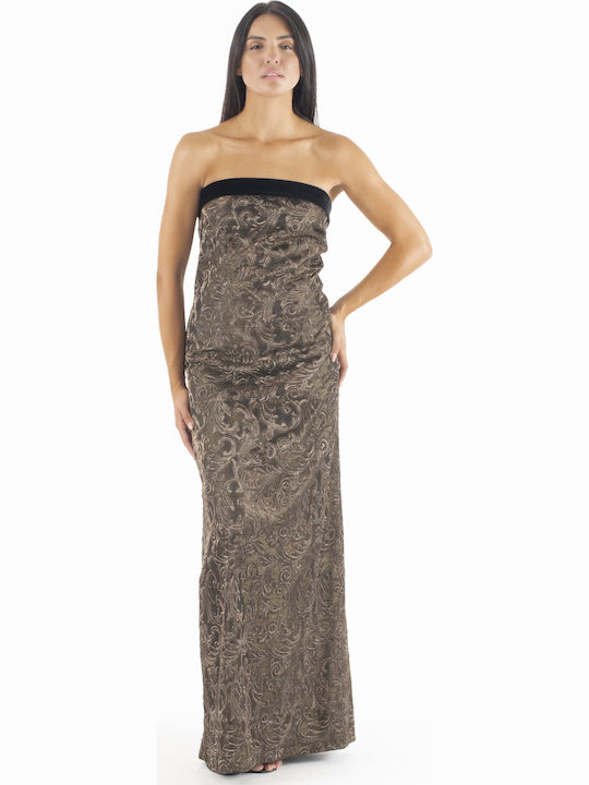 515033 Maxi Dress for Wedding / Baptism Strapless Velvet Gold