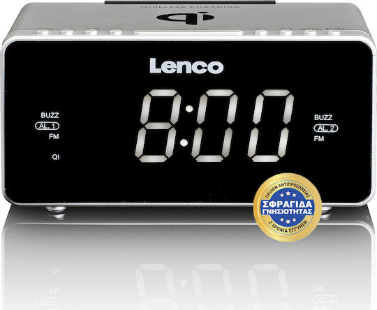 Lenco CR-550 Argintiu Ceas De Masă Digital LED Cu Ceas Deșteptător Radio Și Încărcare Wireless Argintiu CR-550