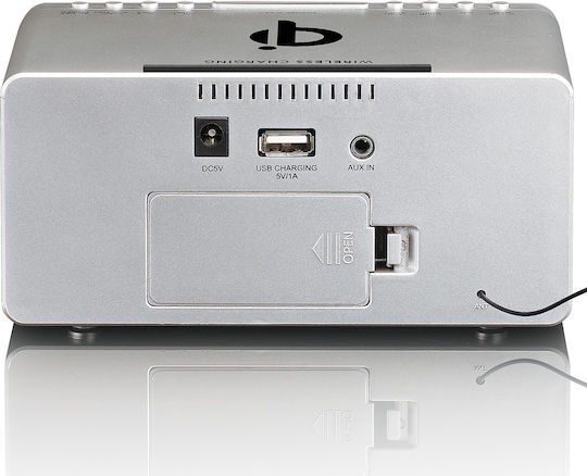 Lenco CR-550 Argintiu Ceas De Masă Digital LED Cu Ceas Deșteptător Radio Și Încărcare Wireless Argintiu CR-550