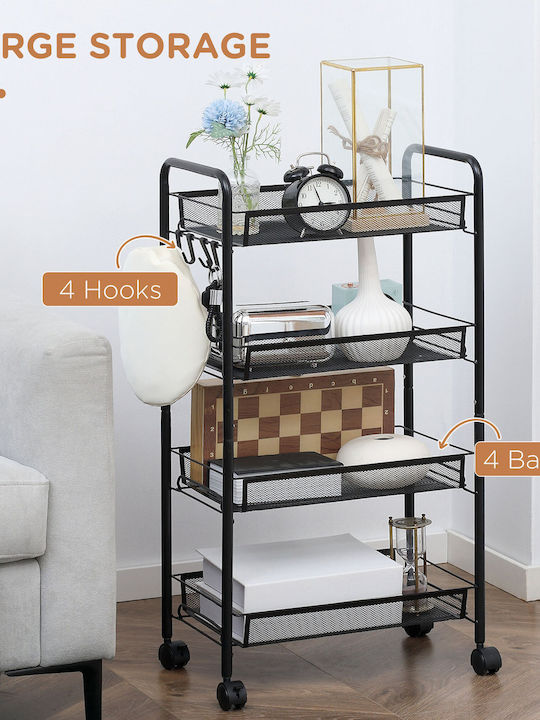 HomCom HomCom Plastic Kitchen Trolley 4 Tiers Black 45x26.5x84cm
