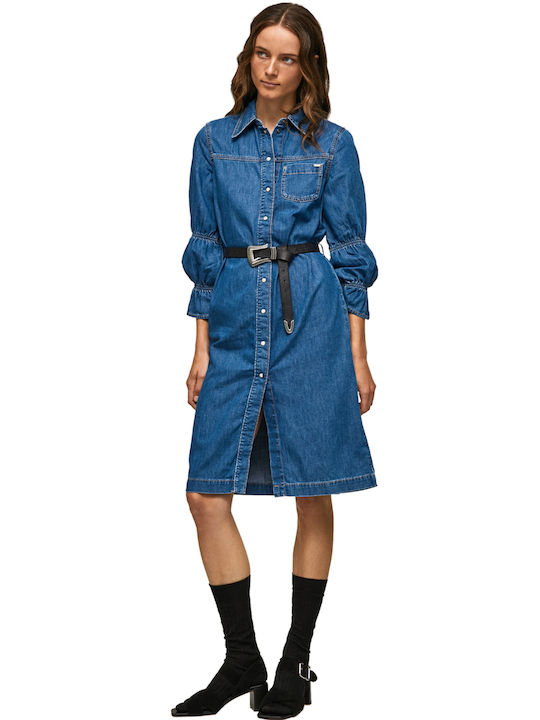 Pepe Jeans Elodie Midi Shirt Dress Dress Denim Blue