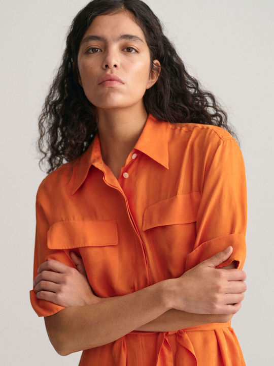 Summer Midi Shirt Dress Orange