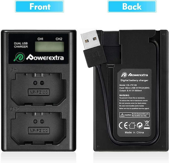 Powerextra Doppelter Batterieladegerät Kompatibel mit Sony NP-FZ100