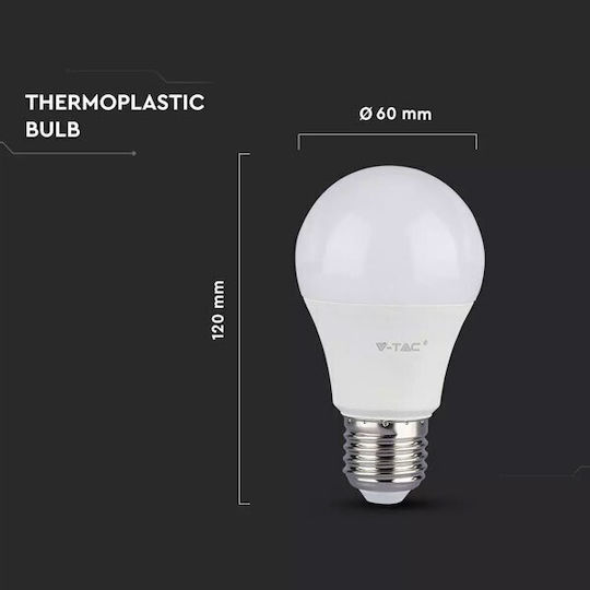 V-TAC Λάμπα LED 10.5W 112mm για Ντουί E27 και Σχήμα A60 Θερμό Λευκό 1055lm
