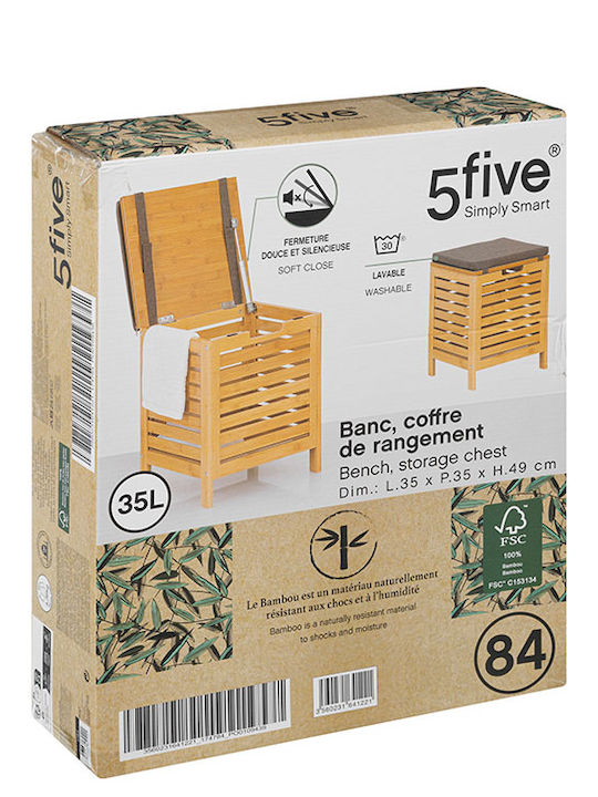 5Five Καλάθι Απλύτων Bamboo 35lt με Καπάκι 35x35x49cm Μπεζ